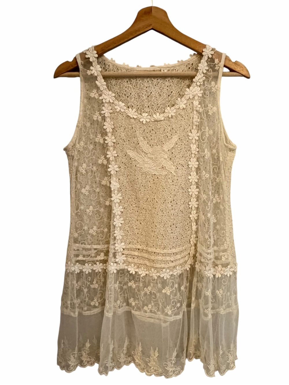 Womens Boho Cottage Sheer Lace Embroidered Top Size S Fairy Festival Coastal